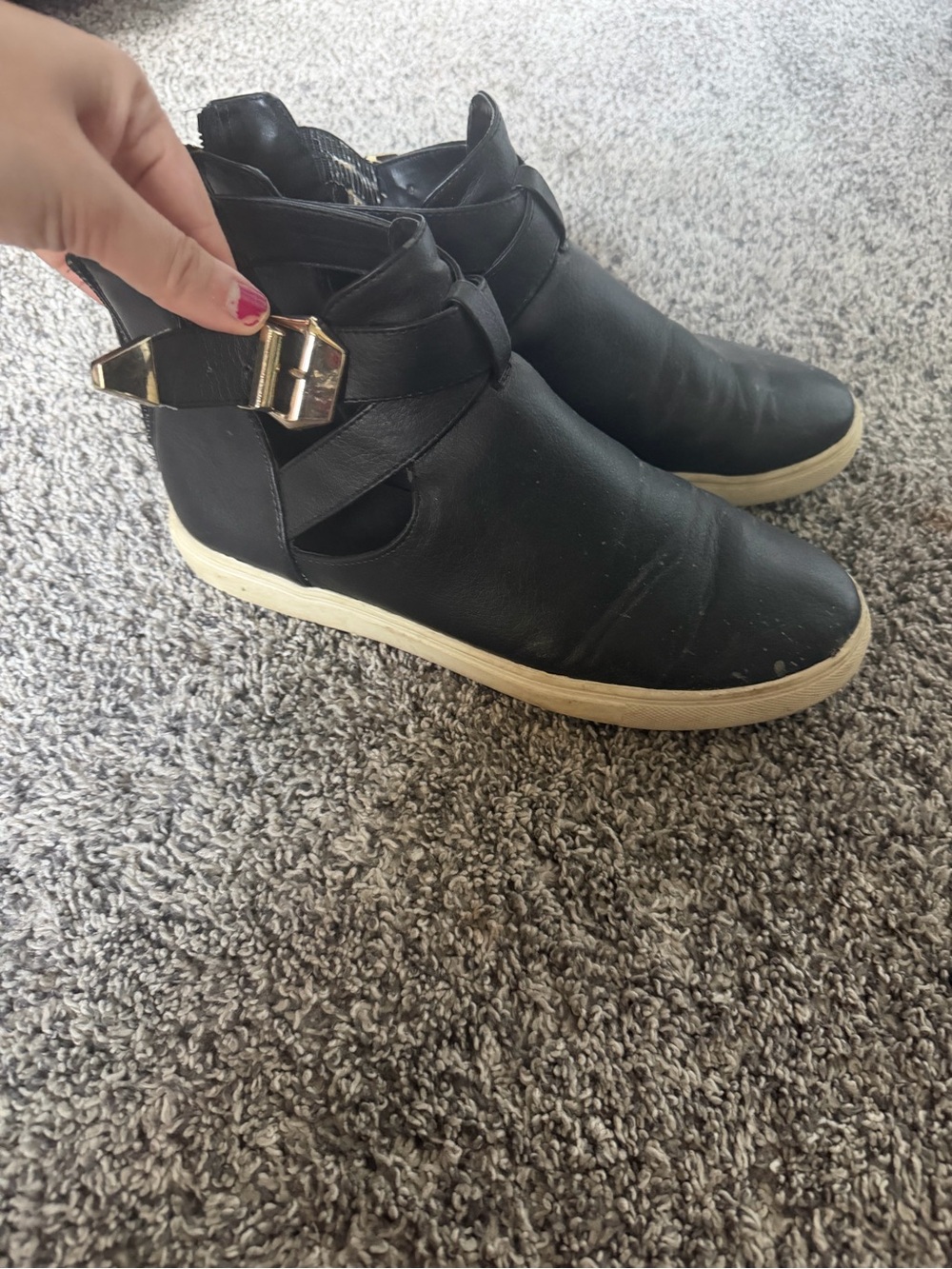 Women's Black Ankle Sneaker Boot with Gold Buckle